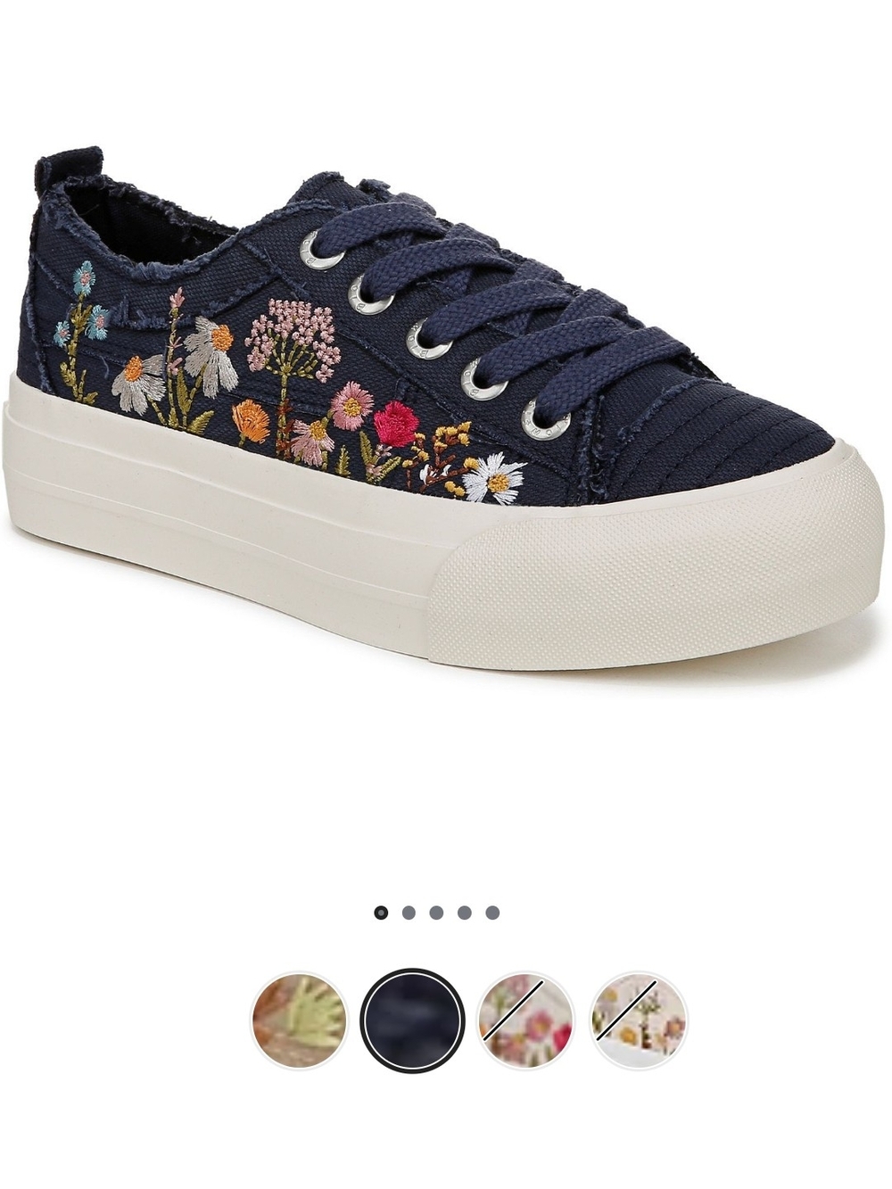 Embroidered Floral Low-Top Sneakers in Navy Blue